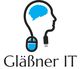 Kopf-Silhouette als USB-Kabel mit blauem Gehirn, darunter Text "Gläßner IT".