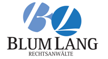 Logo mit blauem "BL"-Symbol; Text: BLUM LANG RECHTSANWÄLTE.