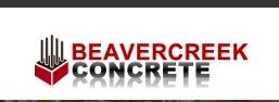 Logo of Beavercreek Concrete with red text and a graphic of a red and black cube.