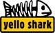 Fischgräten-Symbol über gelbem Schild mit der Aufschrift "yello shark".