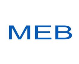 Text: "MEB" in blauer Schrift auf weißem Hintergrund.