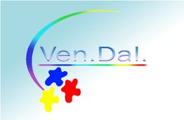 Logo con testo "Ven.Dal." e figure colorate gialle, blu e rosse su sfondo sfumato.
