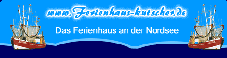 Banner mit Text: "Ferienhaus an der Nordsee." Zwei Schiffe auf jeder Seite.