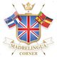 Stemma con bandiere internazionali e corona, testo: "Madrelingua Corner".
