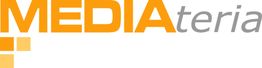 Logo mit dem Schriftzug "MEDIAteria" in Orange und Grau auf weißem Hintergrund.