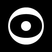 Ícono de ojo estilizado en blanco y negro sobre fondo negro.