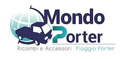 Logo "Mondo Porter" con un camioncino e globo, testo: "Ricambi e Accessori Piaggio Porter".