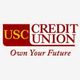 USC Credit Union logo with the slogan "Own Your Future" in red and white colors.