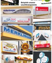 Wir fertigen nach Ihren Wünschen, passend abgestimmt zu Ihrem jeweiligen Firmen-CI, individuelle Leuchttransparente in verschiedensten Formen aus Aluminium und Acrylglas. So erzielen Sie gekonnte Dauerwerbung
mit effektivem Nutzen rund um die Uhr!