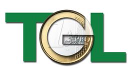 Grünes "TOL" mit einer Euro-Münze als "O" in der Mitte.