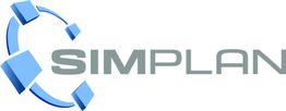 Logo von SimPlan mit stilisierten blauen Würfeln und grauem Schriftzug.