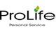 Logo mit Text "ProLife Personal Service" und grünem Blatt über dem "i".