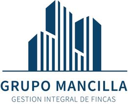 Logotipo de Grupo Mancilla: Edificios estilizados con texto "Gestión Integral de Fincas".