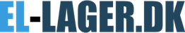Logo med teksten "EL LAGER.DK" i blå og sort farve.